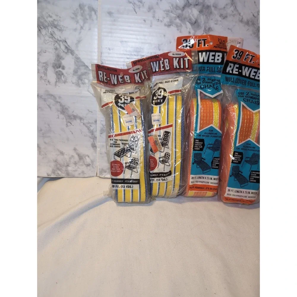 4x Vintage NOS Wellington WEBBING KITS 39 ft. Re-Web Chaise Lawn Chair USA